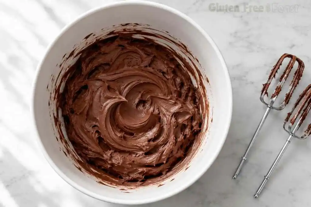 Chocolate buttercream frosting mixed until rich and creamy