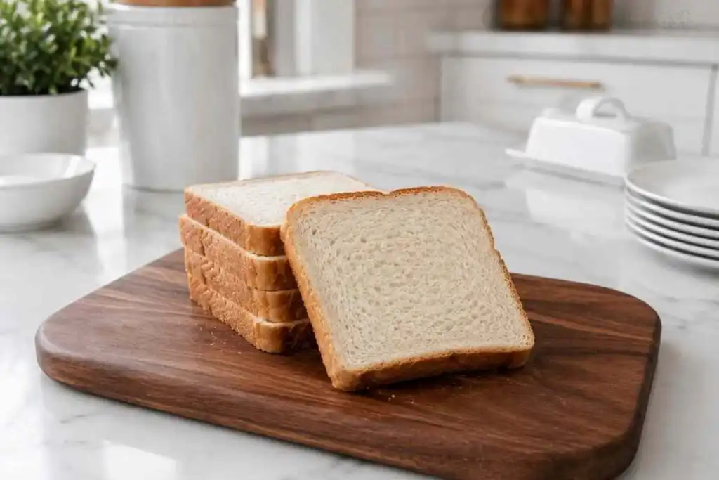 Soft sliced gluten free sandwich bread on a walnut cutting board.
