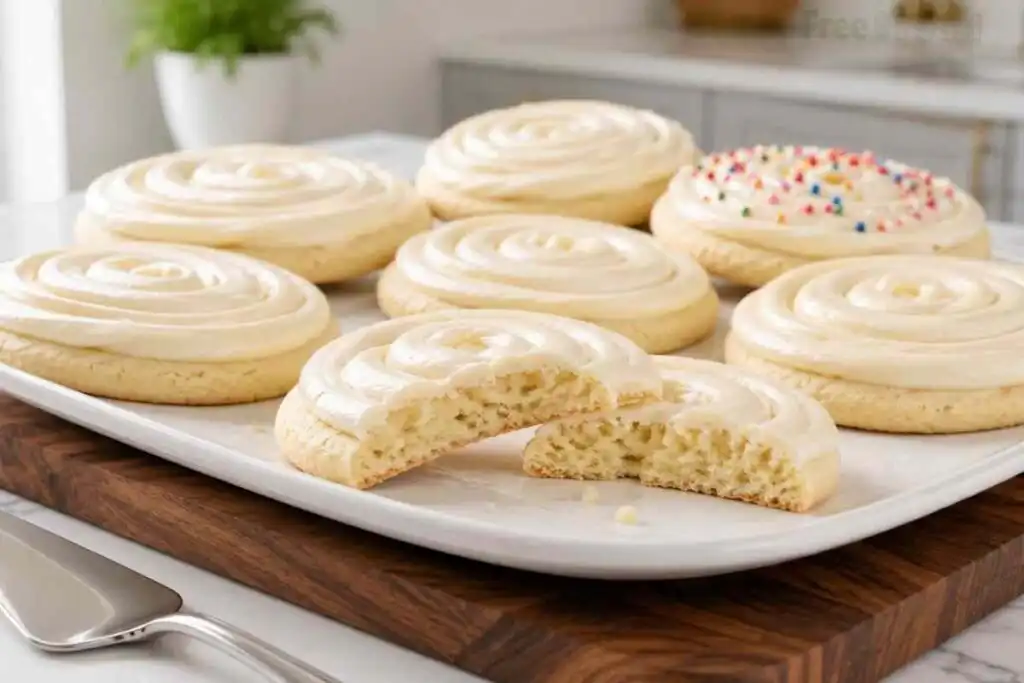 Soft gluten free sugar cookies with lightly golden edges and sparkling sugar crystals.